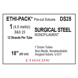 Ethi-Pack Suture 1 12x18" B&S 25 Monofilament Silver 12Tb/Bx