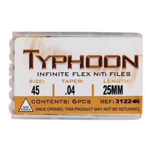 Typhoon Infinite Rotary File 25 mm Size 45 Nickel Titanium White 0.04 6/Pk