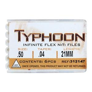 Typhoon Infinite Rotary File 21 mm Size 50 Nickel Titanium Yellow 0.04 6/Pk