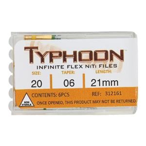 Typhoon Infinite Rotary File 21 mm Size 20 Nickel Titanium Yellow 0.06 6/Pk