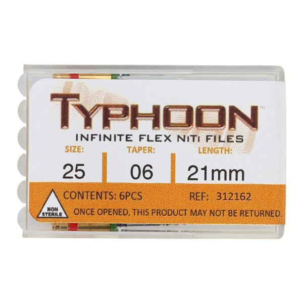 Typhoon Infinite Rotary File 21 mm Size 25 Nickel Titanium Red 0.06 6/Pk