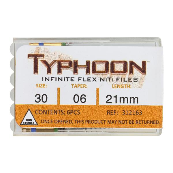 Typhoon Infinite Rotary File 21 mm Size 30 Nickel Titanium Blue 0.06 6/Pk