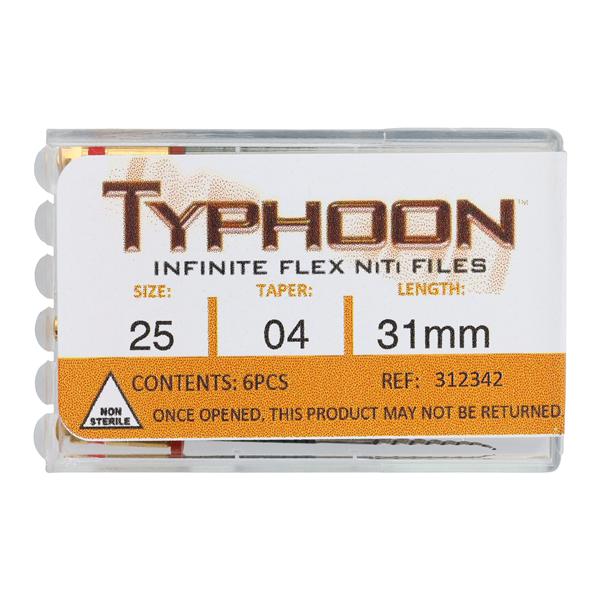 Typhoon Infinite Rotary File 31 mm Size 25 Nickel Titanium Red 0.04 6/Pk