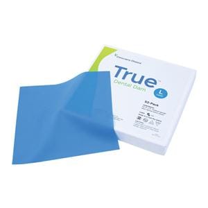 True Dental Dam Latex Rubber Dam 5 in x 5 in Md Gg Blu Unflvr Unscnt 52/Bx