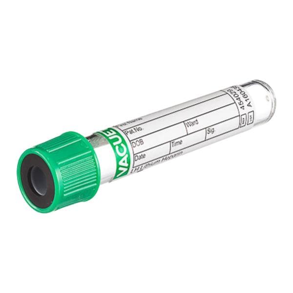 Vacuette Venous Blood Collection Tube Green/Black 4mL Pull Cap PET 50/Pk