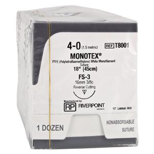 Monotex Suture 4-0 18" Dense Polytetrafluoroethylene Monofilament FS-3 Wht 12/Bx