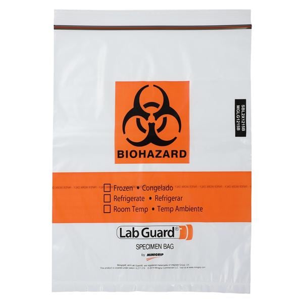 Lab Guard Specimen Transport Bag Reclosable Zipper With Document Pouch 25/Bg