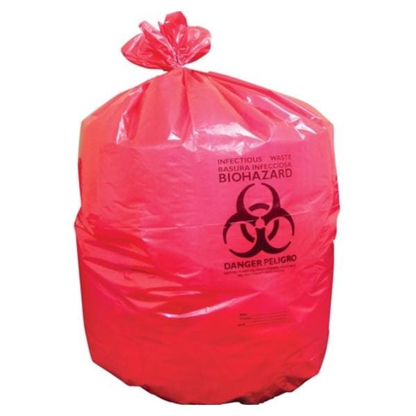 Biohazard Bag 1-3/10mil 30x43" Red Twist Tie Closure LLDPE 200/Ca