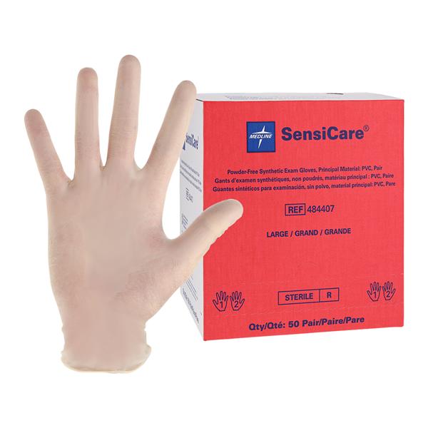 SensiCare Vinyl Exam Gloves Large Beige Sterile