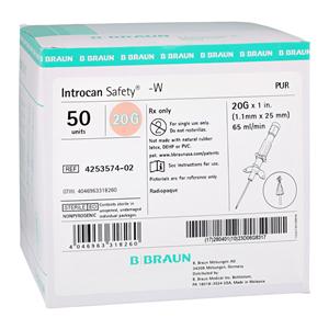 Introcan Safety IV Catheter Safety 20 Gauge 1" Pink Straight 50/Bx, 4 BX/CA