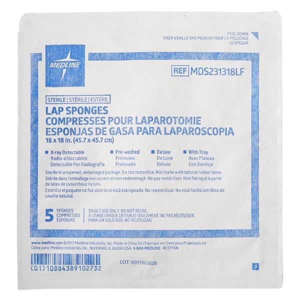 Cotton Laparotomy Sponge 18x18" 4 Ply Sterile X-Ray Detectable Pre-Washed LF