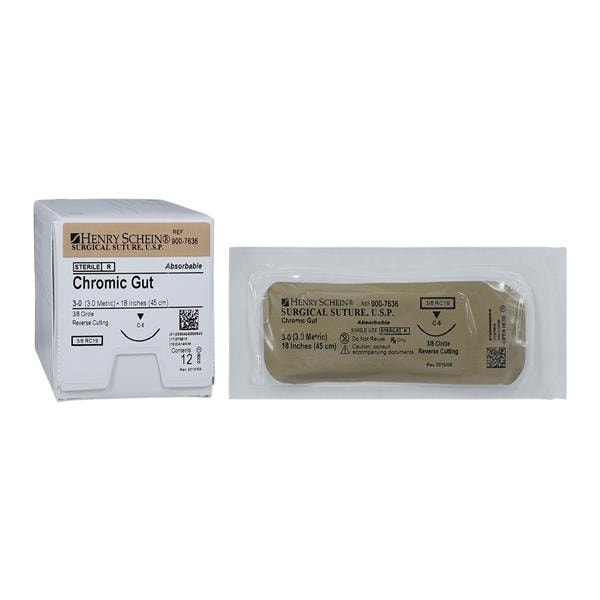 HSB Suture 3-0 18" Chromic Gut Monofilament C-6 Undyed Beige 12/Bx