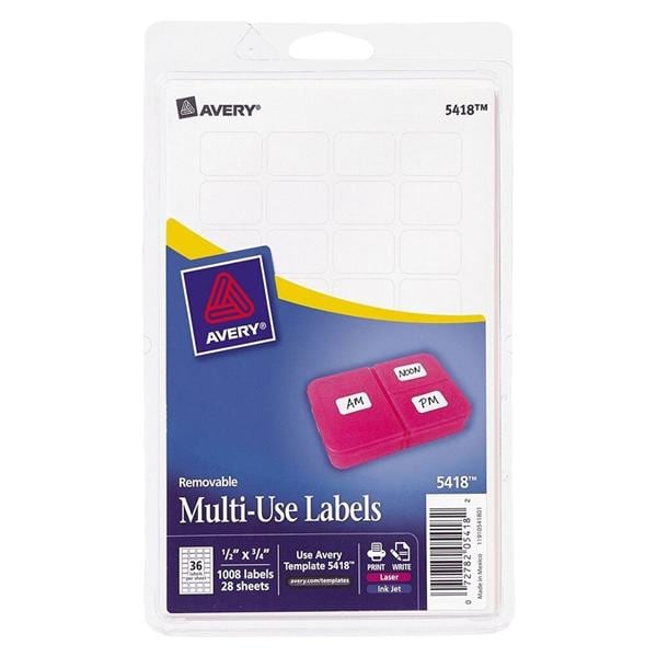 Removable Multipurpose Labels 1/2 in x 3/4 in White 1008/Pack 1000/Bx