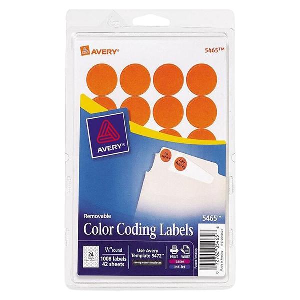 Removable Color-Coding Labels 3/4" Diameter Orange 1000/Pk