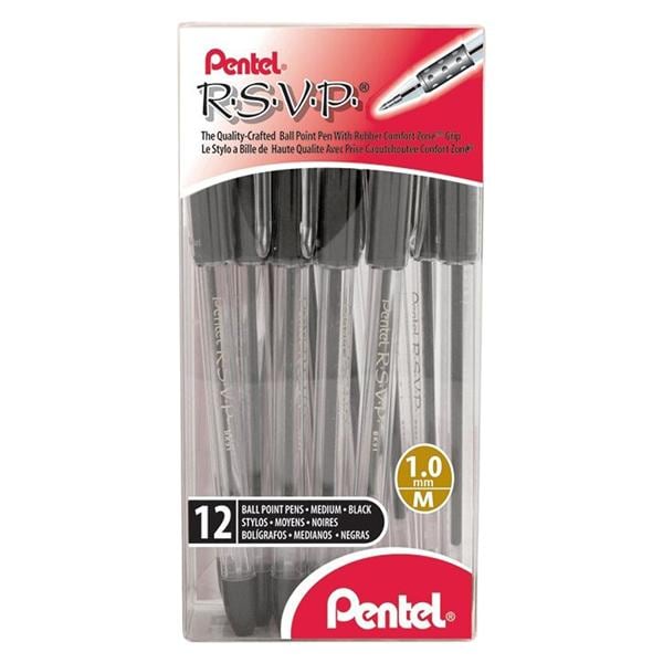 R.S.V.P. Ballpoint Pens Medium Point 1.0 mm Black 12/Pack 12/Pk