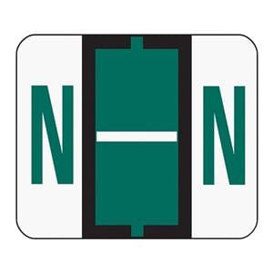 Bar-Style Permanent Alphabetical Labels "N" Dark Green 500/Pk