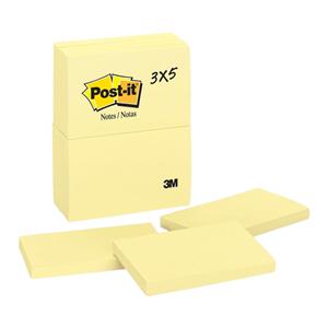 3 in x 5 in Notes Canary Yellow 100 Sheets/Pad 12/Pack 12/Pk