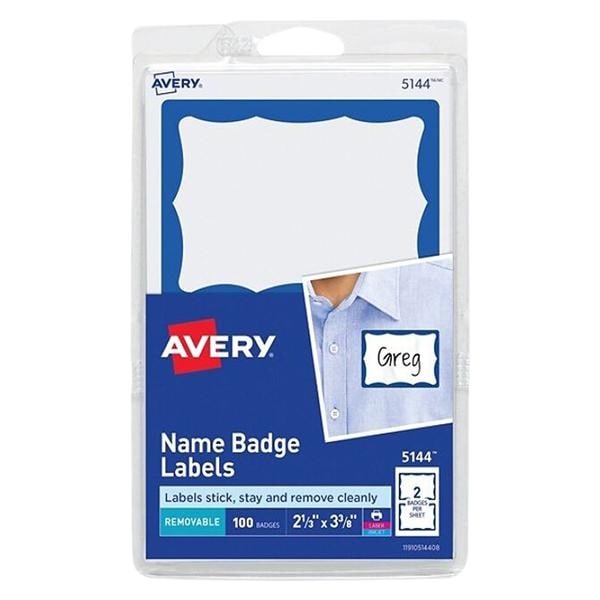 Avery Self-Adhesive Name Badges Blue Border 100/Pack 100/Bx