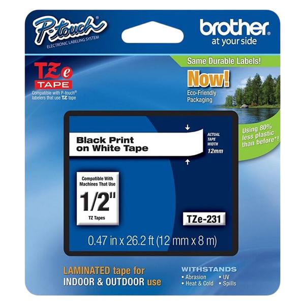 Brother TZe-231 Black-On-White Tape 0.5" x 26.2' 1/PK