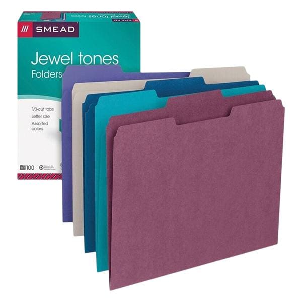 Smead Color File Folders Letter Size 1/3 Cut Jewel Tones 100/Box 100