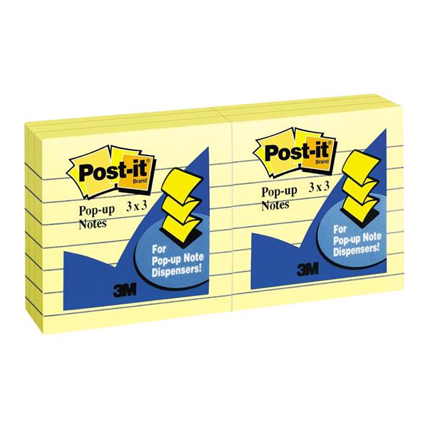 Post-it Pop-Up Notes 3 in x 3 in Lined 100 Sheets/Pad 6 Pads/Pack 6/Pk