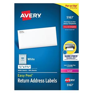 Avery White Laser Return Address Label 1/2 in x 1 3/4 in 8000/Box 8000/Bx