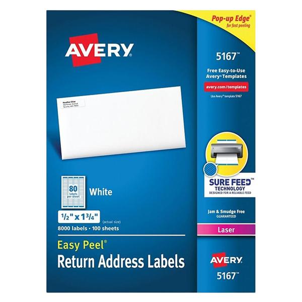 Avery White Laser Return Address Label 1/2 In X 1 3/4 In 8000/Box 8000/Bx