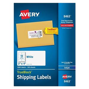 Avery TrueBlock White Inkjet Shipping Labels 2 in x 4 in 1000/Box 1000/Bx