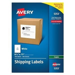 Avery White Copier Address Labels 8 1/2 in x 11 in 100/Box 100/Bx