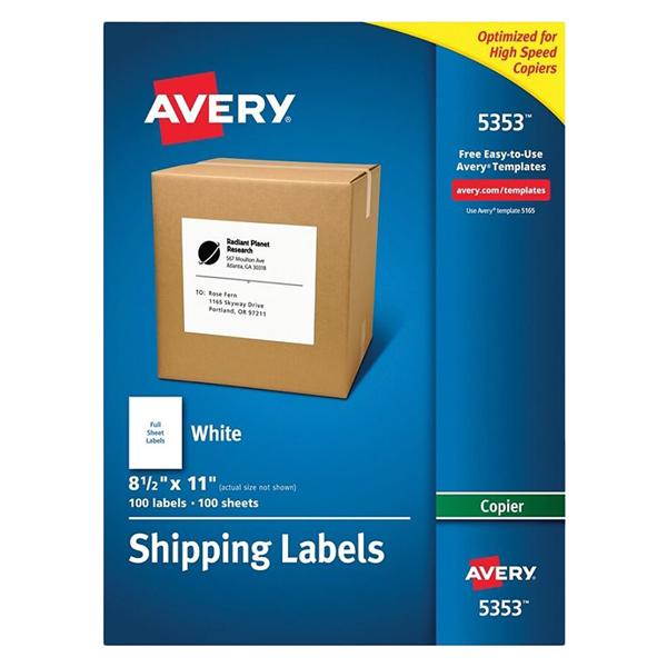 Avery White Copier Address Labels 8 1/2 in x 11 in 100/Box 100/Bx