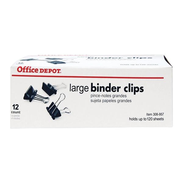 Office Depot Brand Binder Clips Large 2 in Wide Black 12/Box 12/Bx