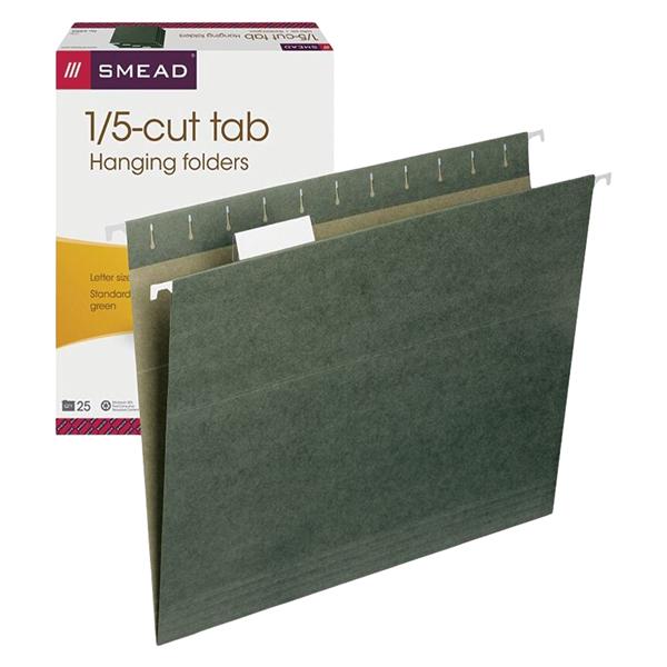 Hanging Folder 1/5 Cut Letter Size Standard Green 25/Pack 25/Bx