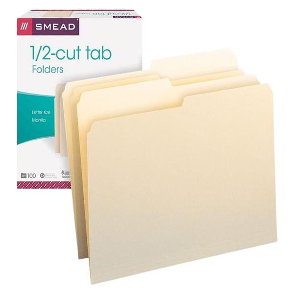 Smead Manila File Folders Letter Size 1/2 Cut 100/Pack 100/Bx