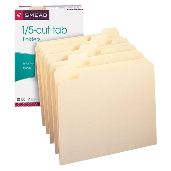 Smead Manila File Folders Letter Size 1/5 Cut 100/Pack 100/Bx