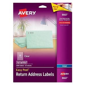 Clear Inkjet Return Address Labels 1/2 in x 1 3/4 in 2000/Pack 2000/Bx