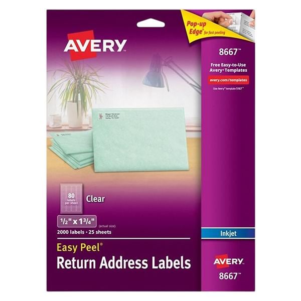 Clear Inkjet Return Address Labels 1/2 in x 1 3/4 in 2000/Pack 2000/Bx