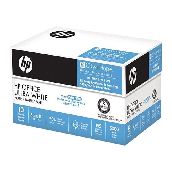 HP Office White Paper Letter Size Paper 500/Ream 10/Case 5000/Ca