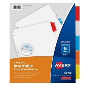 Worksaver Extra-Wide Big Tab Insertable Dividers 5-Tab Multicolor 1/PK