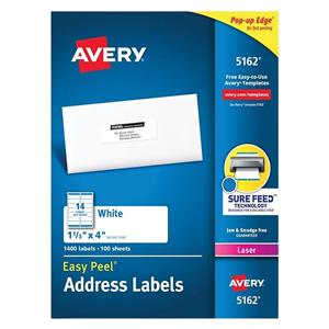 Avery White Laser Address Labels 1 1/3 in x 4 in 1400/Box 1400/Bx