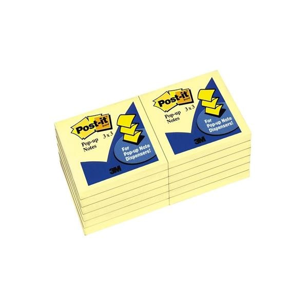 Pop-Up Notes 3 in x 3 in Canary Yellow 100 Sheets/Pad 12/Pack 12/Pk