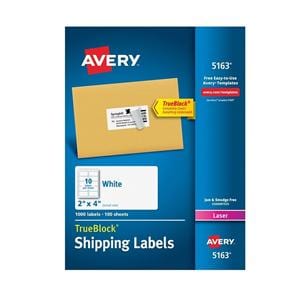 Avery TrueBlock White Laser Shipping Labels 2 in x 4 in 1000/Box 1000/Bx