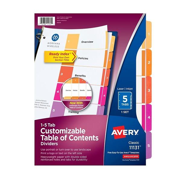 Avery Ready Index Table Of Contents Dividers 1-5 Tab Multicolor 1/PK