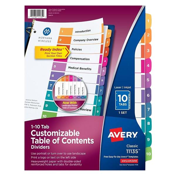 Avery Ready Index Table Of Contents Dividers 1-10 Tab Multicolor 1/PK