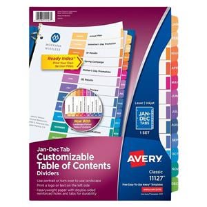 Ready index Table Of Contents Dividers Jan.-Dec. Tab Multicolor 1/PK