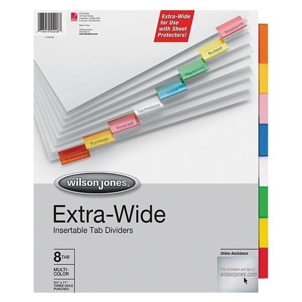 Wilson Jones Extra-Wide Insertable Indexes 8-Tab Multicolor 1/PK