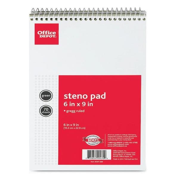 Steno Book 6 in x 9 in Gregg Ruled 70 Sheets Greentint 1/PK