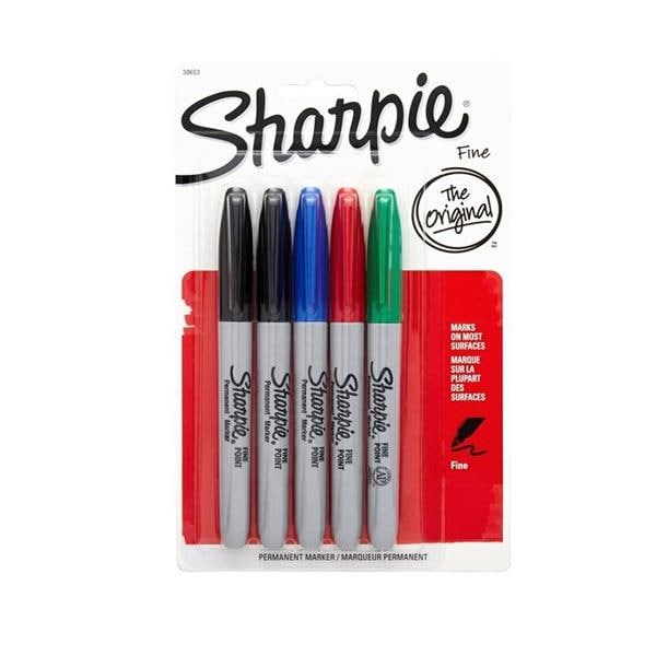 Sharpie Permanent Fine-Point Markers Assorted Colors 5/Pack 5/Pk