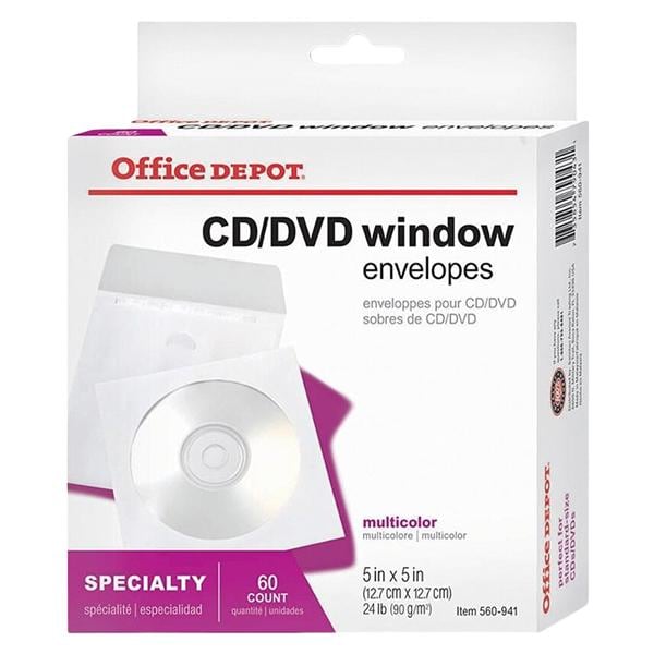 Office Depot Brand CD/DVD Envelopes 5 in x 5 in 24 Lb 50/Pack 50/Pk