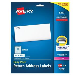 Avery White Laser Return Address Label 1/2 in x 1 3/4 in 2000/Box 2000/Pk