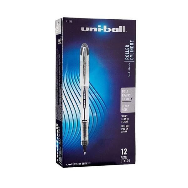 uni-ball Vision Elite Rollerball Pen Bold Pt 0.8 mm Black 12/Pack 12/PK